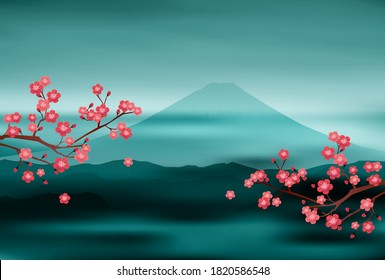 Mt. Fuji plum New Year's card background