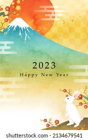 Mt. Fuji and rabbit and New Year's card of the first sunrise

translation:fuji(Mt. Fuji is the name of a mountain in Japan)