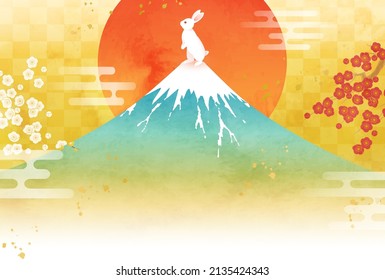 Mt. Fuji and rabbit and New Year's card of the first sunrise

translation:fuji(Mt. Fuji is the name of a mountain in Japan)
