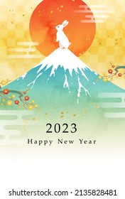 Mt. Fuji and rabbit and New Year's card of the first sunrise

translation:fuji(Mt. Fuji is the name of a mountain in Japan)