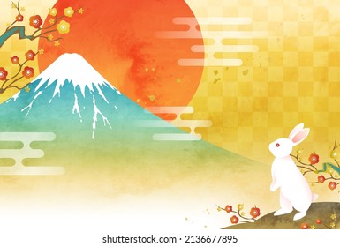 Mt. Fuji and rabbit and New Year's card of the first sunrise

translation:fuji(Mt. Fuji is the name of a mountain in Japan)