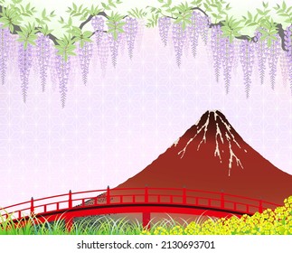 Mt. Fuji in the spring days when the purple wisteria blossoms are in bloom