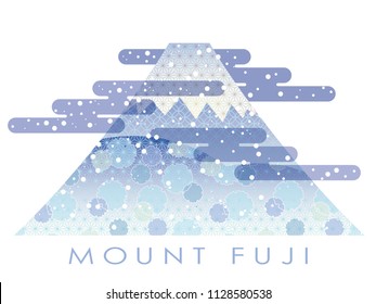 Mt. Fuji in the winter season, decorated with traditional Japanese patterns, vector illustration. 