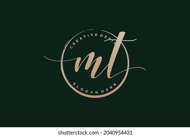 MT handwriting logo with circle template vector signature, wedding, fashion, floral and botanical with creative template.