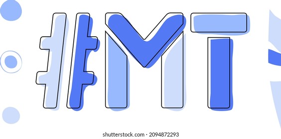 MT Hashtag. Isolate curves doodle letters. Blue colors. Hashtag #MT is abbreviation for the US American state Montana for social network, web resources, mobile apps.