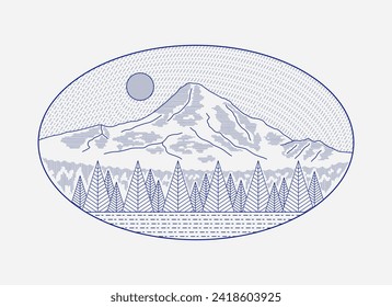 Mt Hood Oregon mono line vector illustration for t shirt patch badge sticker design