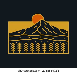 Mt Hood Oregon monoline ilustración vectorial para el diseño de la placa de parche de camiseta