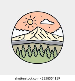 Mt Hood Oregon Portland mono line vector illustration t shirt sticker badge design