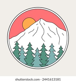 Mt. Hood in Oregon State, Monoline flaches Design für T-Shirt, Emblem, Patch, Aufkleber, etc