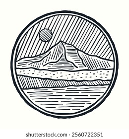 Mt Hood in Oregon vintage hand drawing design for t shirt badge sticker artwork