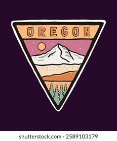 Mt Hood in Oregon vintage hand drawing triangle design for t shirt badge sticker artwork