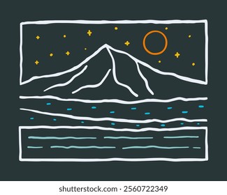 Mt Hood in Oregon vintage line drawing design for t shirt badge sticker illustration