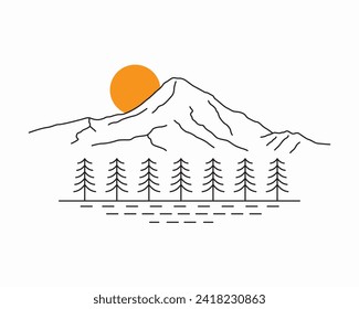 Mt Hood Portland Oregon in simply mono line vector illustration