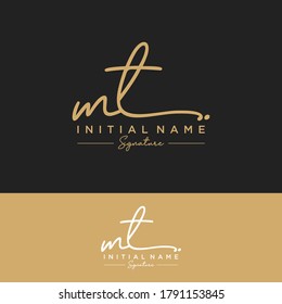 MT Initial letter handwriting and signature logo.