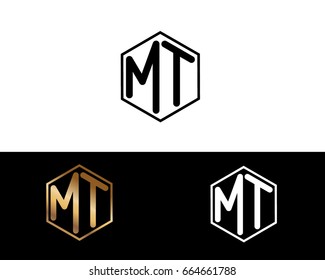 MT initial letters linked with hexagon shape logo


