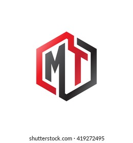 MT initial letters looping linked hexagon logo black red