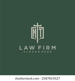 MT initial monogram for law firm with sword and shield logo image