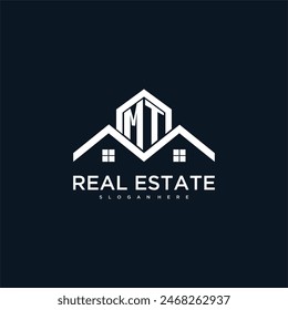 MT initial monogram logo for real estate with creative roof and home image design