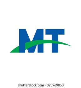 MT initial overlapping swoosh letter logo blue green