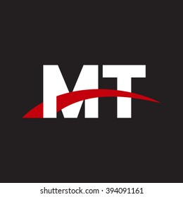 MT initial overlapping swoosh letter logo white red black background
