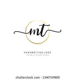 MT initial signature logo. handwriting logo template vector,