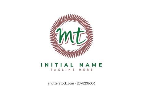 Mt Initials, handwriting logo vector