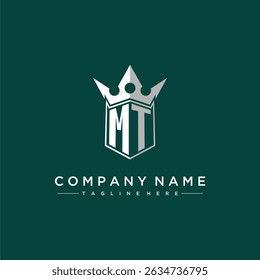 MT letter monogram initial logo for shield and crown design