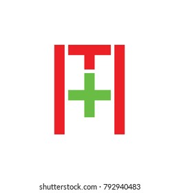 MT letter with plus logo design vector
