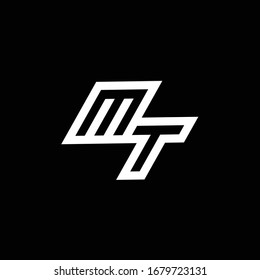 MT logo monogram with up to down style negative space design template isolated on black background