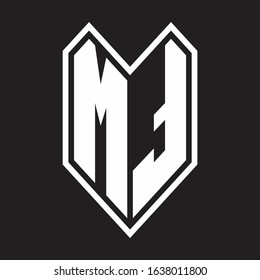 MT Logo monogram with emblem line style isolated on black background