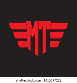 MT Logo monogram with emblem and wings element design template on red colors