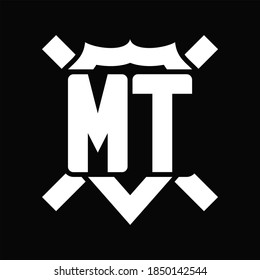 MT Logo monogram isolated on shield shape with rounded line on black background