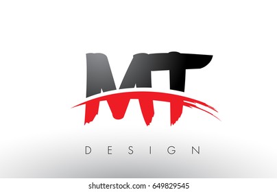 MT M T Brush Logo Letters Design with Red and Black Colors and Brush Letter Concept.