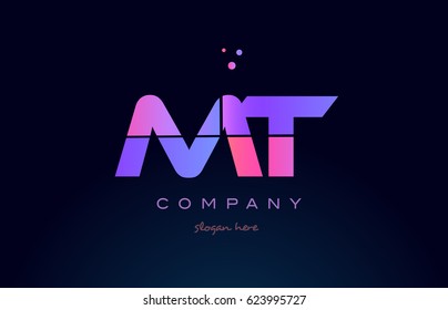mt m t creative color blue background pink purple blue magenta alphabet letter company logo vector icon design