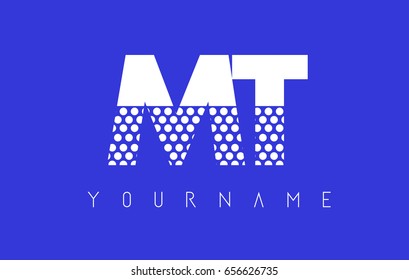 MT M T Dotted Pattern Letter Logo Design Vector with Blue Background.