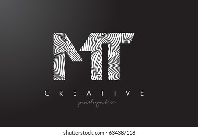 MT M T Letter Logo with Zebra Lines Texture Design Vector Illustration.