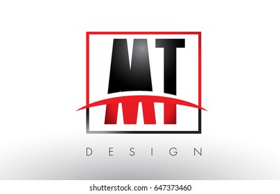 MT M T Logo Letters with Red and Black Colors and Swoosh. Creative Letter Design Vector.
