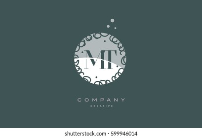 mt m t  monogram floral vintage retro green white alphabet decorative company letter logo design vector icon template 