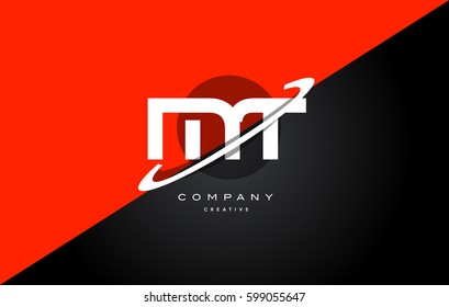 mt m t  red black white technology swoosh alphabet company letter logo design vector icon template 