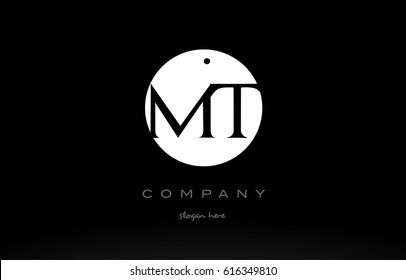MT M T simple black white circle background alphabet company logo design vector icon template