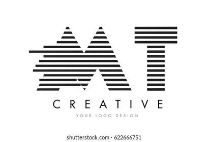 MT M T Zebra Letter Logo Design with Black and White Stripes Vector
