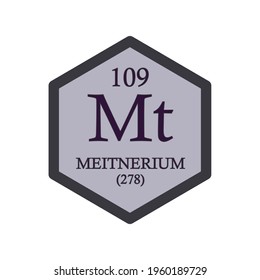 Mt Meitnerium Chemical Element Periodic Table. Hexagon vector illustration, simple clean style Icon with molar mass and atomic number for Lab, science or chemistry education.