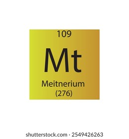 Mt Meitnerium Chemical Element Tabla Periódica. Ilustración vectorial cuadrada plana simple, icono de estilo limpio simple con masa molar y número atómico para laboratorio, ciencia o clase de química.