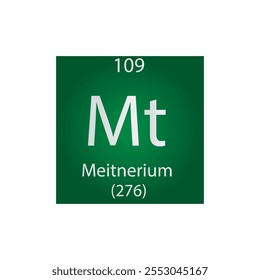 Mt Meitnerium Chemical Element Tabla Periódica. Ilustración vectorial cuadrada plana simple, icono de estilo limpio simple con masa molar y número atómico para laboratorio, ciencia o clase de química.