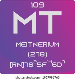 Mt Meitnerium  Chemical Element vector illustration diagram, with atomic number, mass and electron configuration. Simple gradient flat hexagon design for education, lab, science class.
