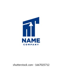 MT monogram logo with a negative space style arrow up design template
