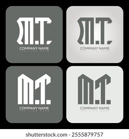 MT polygon, hexagon, flat and simple letter logo set in one artboard. MT minimalist and classic logo.
