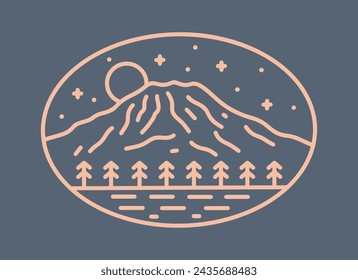 Parque nacional de Mt Rainier en arte de línea mono simple, ilustración vectorial para insignia, camiseta, pegatina, parche, etc