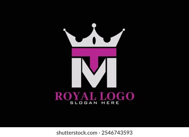 MT, TM, VT, VM, M, T, V, MTV, VTM Royal Creative logo design with crown. Vector illustration.	