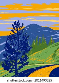 Mt Washburn Trail with the Peak of Mount Washburn in the Washburn Range Located In Yellowstone National Park Teton County Wyoming USA WPA Poster Art